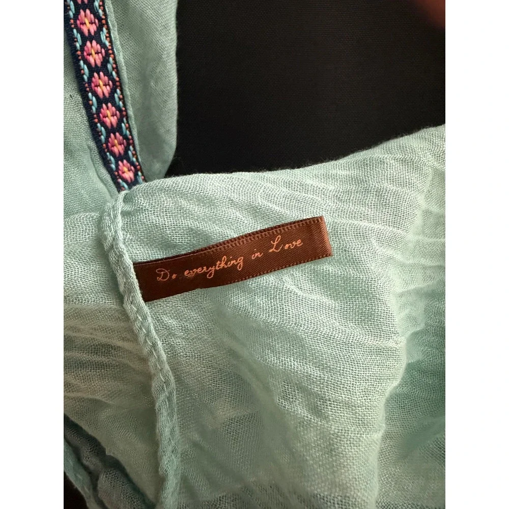 Do Everything in Love Mint Green Infinity Scarf Embroidered Floral Trim Boho